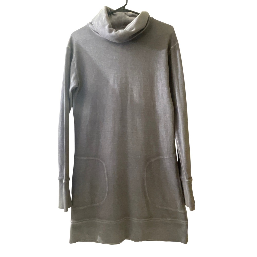 Athleta Women XS Grey Cowl Neck Tunic Dress Long Sleeve Front Pockets Mini Dress